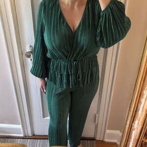 Zara Emerald Green set with Pleated Balloon Sleeves